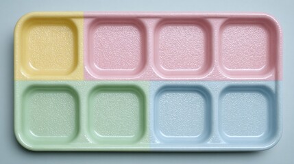 Colorful pastel serving tray evokes nostalgic cafeteria vibes, embracing quirky retro picnic aesthetic and National School Lunch Week joy