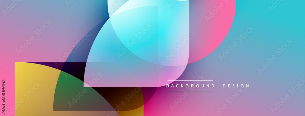 Poster Abstract colorful shapes overlap creating vibrant visual effect. Gradient hues blend smoothly, forming modern design element.