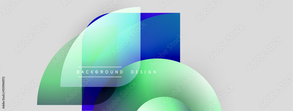 Aufkleber Abstract shapes overlap, creating dynamic gradient effect. Blue, green hues dominate neutral background. Modern design element.
