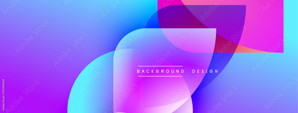 Poster Abstract vibrant background. Overlapping shapes create dynamic purple, blue, pink gradients. Modern design element for digital projects.