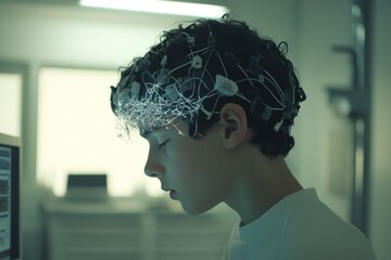 A digital brain interface connecting human thoughts with computers, A digital interface that connects human thoughts with computers, enabling seamless interaction between mind and machine