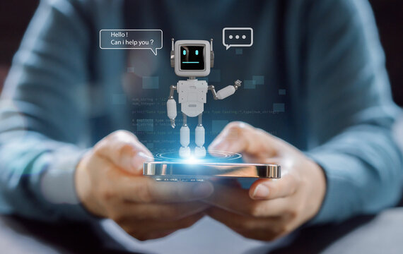 Ai technology concept with artificial intelligence chatbot and generative smart system, robotic, deep learning network, digital assistant, machine learning, algorithm, innovation and data processing