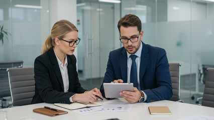 Business People Analyzing Data on Digital Tablet During Meeting in Office