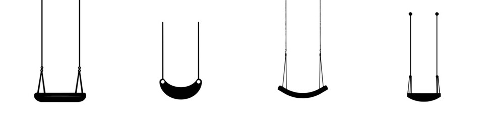 Silhouette pictograms illustrating various swing designs for outdoor play areas