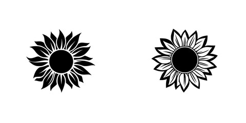 Fototapeta premium Silhouette pictogram set of sunflowers with distinct petal designs for decorative and illustrative purposes