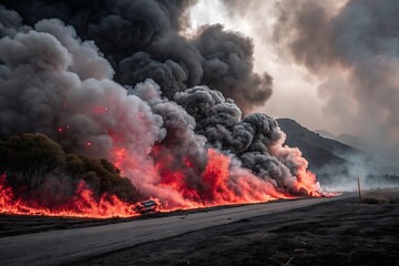 Fototapeta premium Captivating flow of smoke with luminous red embers and swirling black and white textures creating a dynamic and vibrant visual experience Pro Generated AI