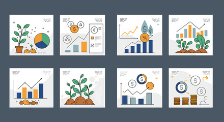 Obraz premium Financial Growth Charts with Sprouting Plants