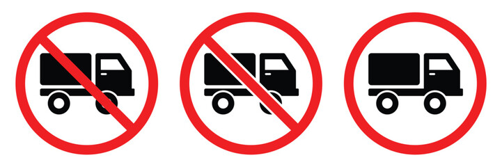 No Van and Truck Parking Prohibited Warning Sign Vector &ndash; Red Circle Slash Forbidden Transport Icon,