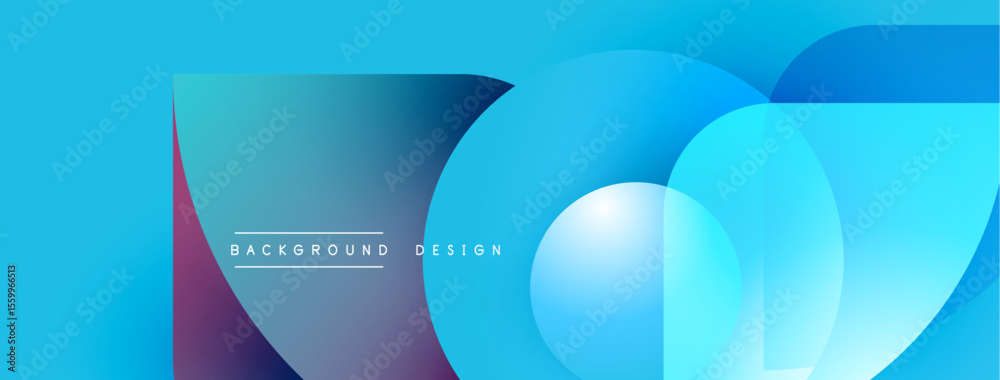 Poster Abstract blue design features overlapping circles, rectangles. Gradient colors create modern visual effect. Text reads background design.