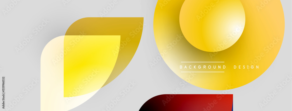 Poster abstract geometric shapes overlap. yellow, red, gray colors create modern design. minimalist backgro