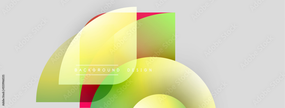 Poster abstract shapes overlap, creating vibrant gradients. yellow, green, red hues blend smoothly on light