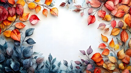 Colorful autumn leaves framing a blank space for a greeting card or invitation