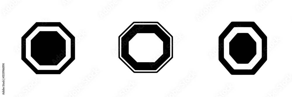 Poster silhouette pictogram set featuring octagonal shapes with varying designs for use in various graphic 