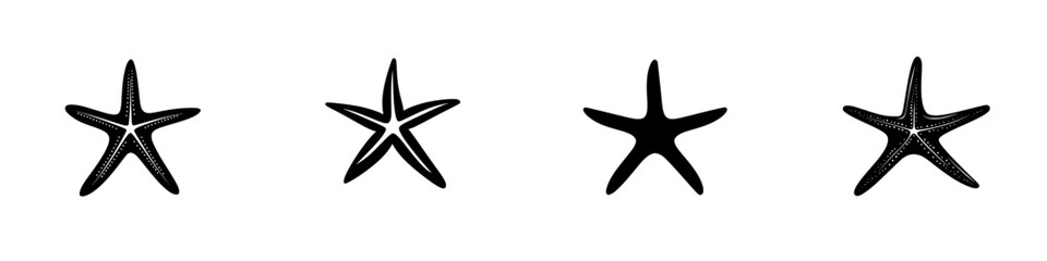Set of silhouette pictograms representing starfish in various poses for design and educational purposes