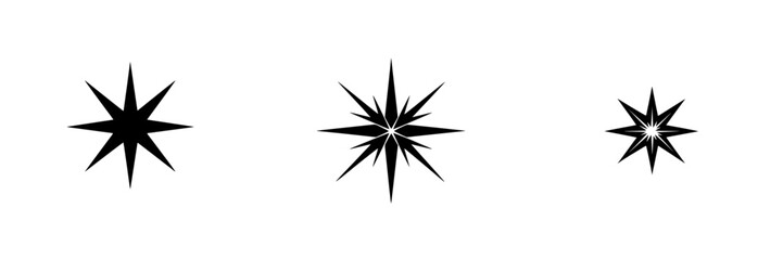 Vector icons depicting various star silhouettes for design, decoration, and illustration purposes