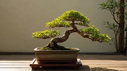 Traditional Japanese Bonsai Garden Scene