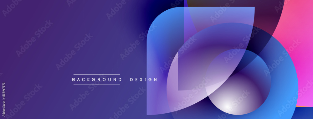 Poster Abstract geometric shapes overlap purple, blue, pink gradients. Modern design elements create dynamic visual effect. Background text reads background design.