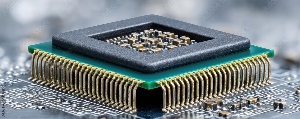 Aufkleber Hybrid processor in plasma development concept. Close-up view of a computer microprocessor on a circuit board.