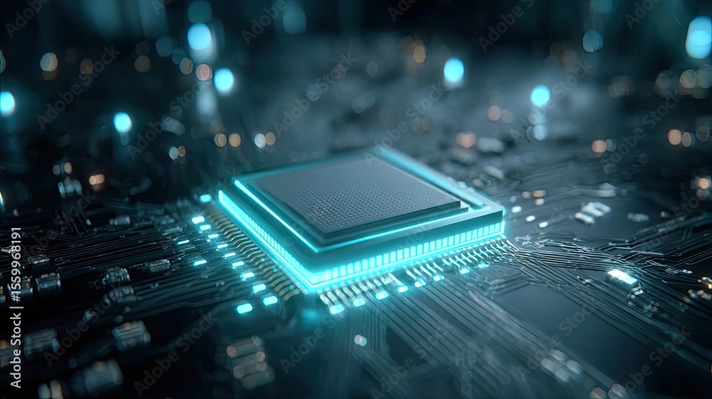 Aufkleber Hybrid processor in plasma development concept. Close-up view of a modern microchip on a circuit board.