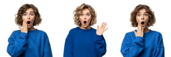Set of Surprised Woman with Expressions of Shock and Surprise on Transparent Background
