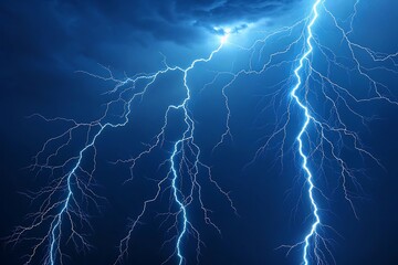 Digital Rendering of Blue Lightning Bolts on Dark Blue Background Free Photo Make by AI