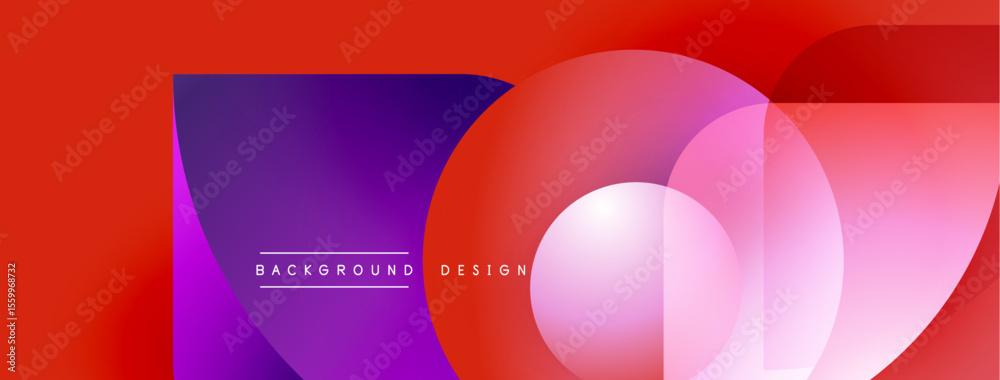 Poster Abstract geometric shapes, vibrant colors, gradient effect. Modern design elements create dynamic visual composition. Background features text.