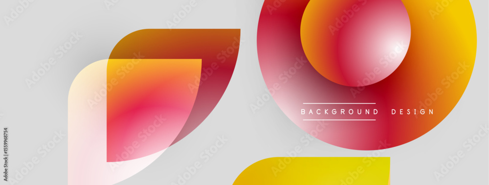 Poster Abstract shapes overlap, creating vibrant color gradients. Modern design features smooth transitions, yellow, pink, orange hues. Minimalist aesthetic.