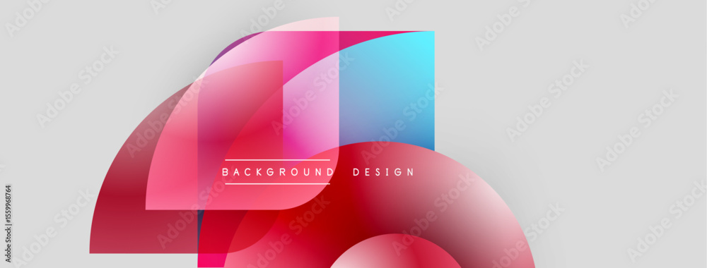 Poster Abstract layers overlap, creating vibrant red, blue gradients. Minimalist design with text background design centered. Modern aesthetic.