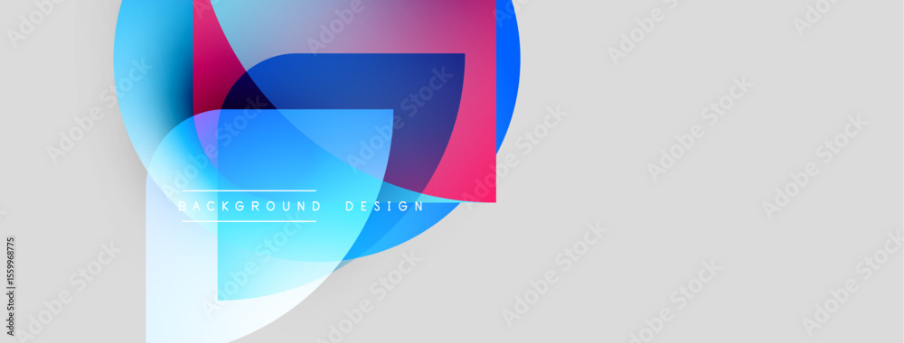 Poster Abstract shapes overlap, creating vibrant color gradients. Minimalist design with text elements. Light gray background provides contrast.