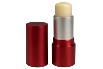 Hygienic lip balm in red tube with transparent background