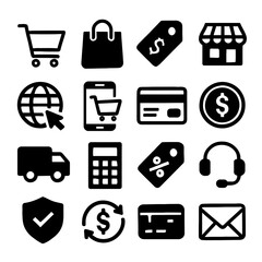 Sixteen Bold Black Ecommerce Icons Set