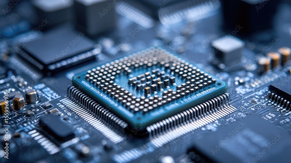 Aufkleber Hybrid processor in plasma development concept. Close-up shot of a microprocessor on a circuit board.