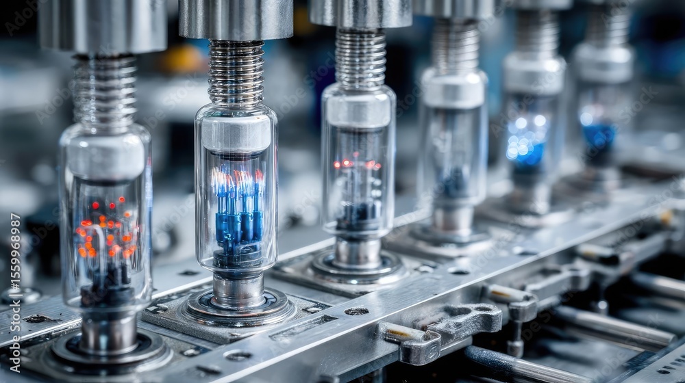 Poster hybrid processor in plasma development concept. close-up of modern industrial machinery and electron