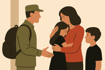 Soldier's Return: Family Embraces After Military Service, Emotional Reunion.