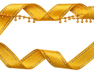 Elegant golden ribbon frame adorned with shimmering beads creates a luxurious border for festive designs.