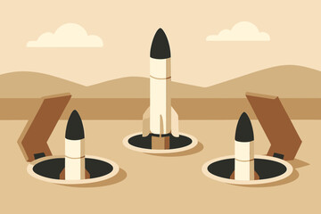 Three Missiles Poised in Desert Launch Silos