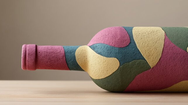 Colorful mosaic bottle, echoing Bohemian art festival vibes, sustainability ethos, tactile rusticity, perfect for Earth Day celebrations