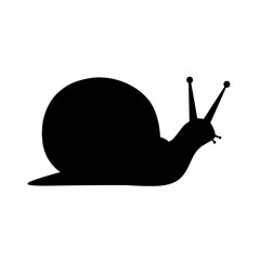 Black silhouette of a snail with visible antennae and curved shell. Simple and minimal vector design suitable for icons, logos, or nature-related graphics