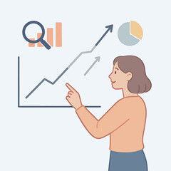 Woman Presenting Growth Charts with Enthusiasm