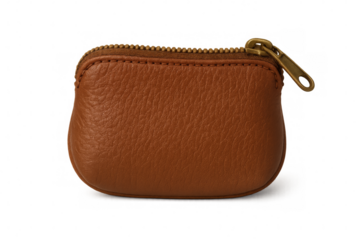 Small brown leather coin purse isolated on transparent background