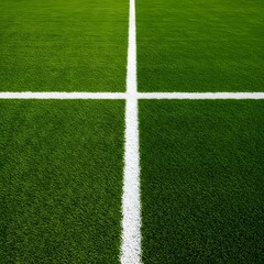 Obraz premium a well-maintained green grass field with a thick white line running horizontally across the center. Thick horizontal white painted line is running across green grass turf in flat vector illustration