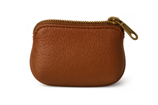 Small brown leather coin purse isolated on transparent background