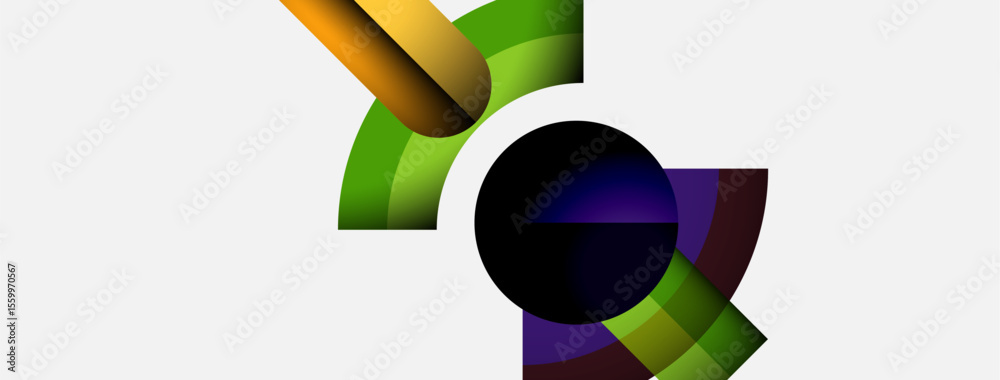 Poster abstract colorful design features curved shapes, overlapping layers, vibrant hues. modern graphic el