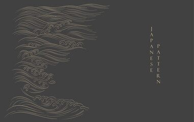 Japanese background with line ocean sea pattern vector. Abstract template with geometric wave pattern in oriental style