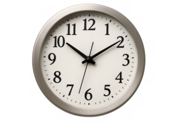 Modern wall clock showing almost half past two on transparent background