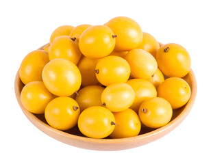 Vibrant yellow passion fruits overflow from a rustic wooden bowl, highlighting their fresh tropical essence.