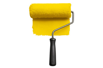 Paint roller painting a yellow strip on a transparent background