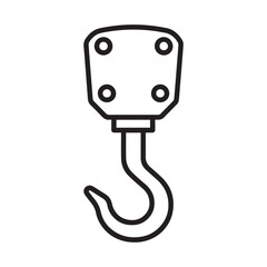 Minimalist Industrial Crane Hook Icon with Geometric Lines and Mechanical Details on White Background for Technical Use.