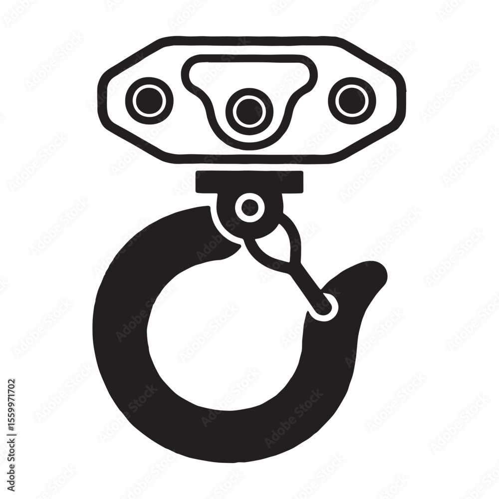 Fototapete minimalist industrial crane hook icon with geometric lines and mechanical details on white backgroun