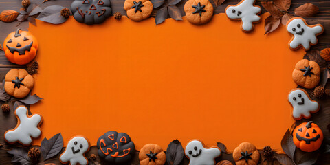 Spooky treats and leaves in orange harmony